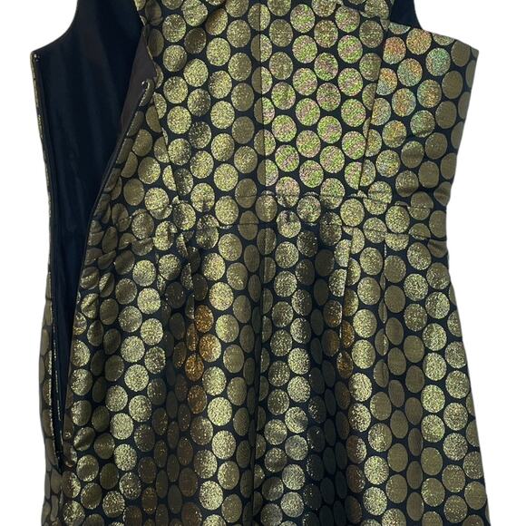 J. Crew New Gold Metallic Medallion V-neck Fit & Flare Dress Side Zipper Size 8 - Picture 5 of 6